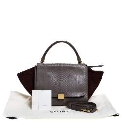 مملوكة مسبقًا Celine Burgundy/Grey Python and Suede Medium Trapeze Tote