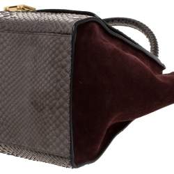 مملوكة مسبقًا Celine Burgundy/Grey Python and Suede Medium Trapeze Tote