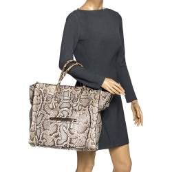 Pre Owned Celine Beige Python Medium Luggage Tote