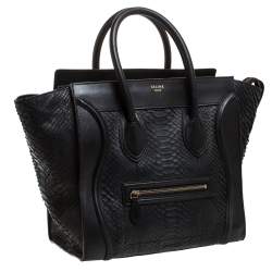 Pre Owned Celine Black Python and Leather Mini Luggage Tote