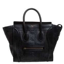 Pre Owned Celine Black Python and Leather Mini Luggage Tote