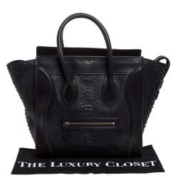 Pre Owned Celine Black Python and Leather Mini Luggage Tote