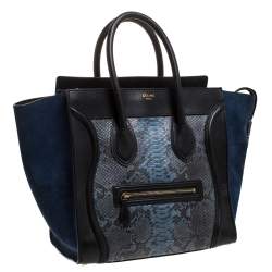 Pre Owned Celine Multicolor Python/Suede and Leather Mini Luggage Tote