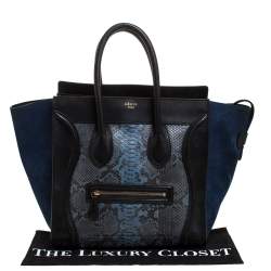 Pre Owned Celine Multicolor Python/Suede and Leather Mini Luggage Tote