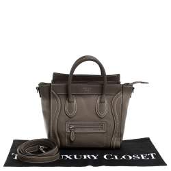 Pre Owned Celine Dark Beige Leather Nano Luggage Tote