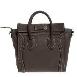 Pre Owned Celine Dark Beige Leather Nano Luggage Tote