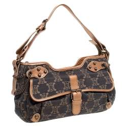 Pre Owned Celine Grey/Metallic Macadam Fabric and Leather Shoulder Bag