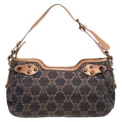 Pre Owned Celine Grey/Metallic Macadam Fabric and Leather Shoulder Bag