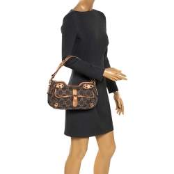 Pre Owned Celine Grey/Metallic Macadam Fabric and Leather Shoulder Bag