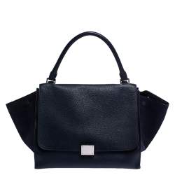 Pre Owned Celine Navy Blue Leather Medium Trapeze Top Handle Bag