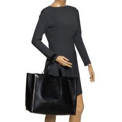 Pre Owned Celine Black Leather Horizontal Zip Cabas Tote