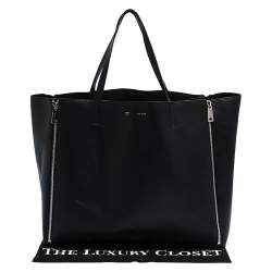 Pre Owned Celine Black Leather Horizontal Zip Cabas Tote