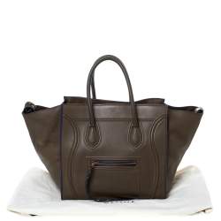 Pre Owned Celine Khaki Leather Medium Phantom Luggage Tote 