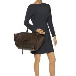 Pre Owned Celine Khaki Leather Medium Phantom Luggage Tote 