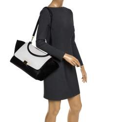 Pre Owned Celine Black/White Leather and Suede Medium Trapeze Bag