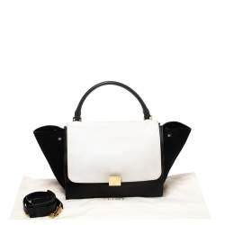 Pre Owned Celine Black/White Leather and Suede Medium Trapeze Bag