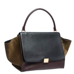 Pre Owned Celine Tricolor Leather and Suede Large Trapeze Top Handle Bag