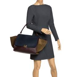 Pre Owned Celine Tricolor Leather and Suede Large Trapeze Top Handle Bag