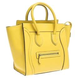 Pre Owned Celine Yellow Leather Mini Luggage Tote