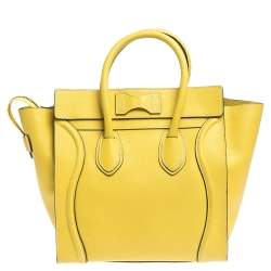 Pre Owned Celine Yellow Leather Mini Luggage Tote