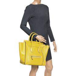 Pre Owned Celine Yellow Leather Mini Luggage Tote