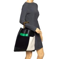 Pre Owned Celine Tricolor Leather and Suede Geometrical Bag