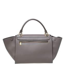 Pre Owned Celine Grey Leather Medium Trapeze Top Handle Bag