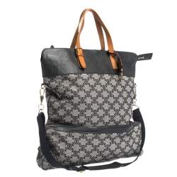 Pre Owned Celine Blue/Brown Macadam Canvas and Leather Vertical Tote