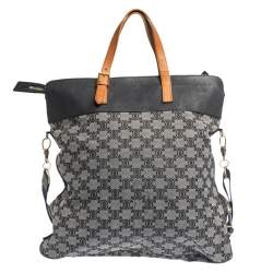 Pre Owned Celine Blue/Brown Macadam Canvas and Leather Vertical Tote