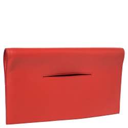 Pre Owned Celine Orange Leather Foldover Slim Clutch