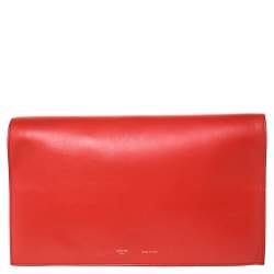Pre Owned Celine Orange Leather Foldover Slim Clutch