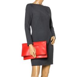 Pre Owned Celine Orange Leather Foldover Slim Clutch