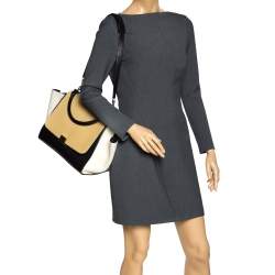 Pre Owned Celine Tri Color Nubuck and Leather Medium Trapeze Top Handle Bag