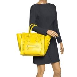 Pre Owned Celine Yellow Leather Mini Luggage Tote 