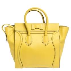 Pre Owned Celine Yellow Leather Mini Luggage Tote 