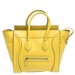 Pre Owned Celine Yellow Leather Mini Luggage Tote 