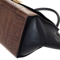 Pre Owned Celine Black/Brown Leather and Python Medium Trapeze Top Handle Bag