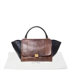 Pre Owned Celine Black/Brown Leather and Python Medium Trapeze Top Handle Bag