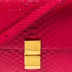 Pre Owned Celine Magenta Python Medium Classic Box Shoulder Bag