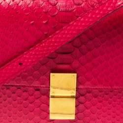 Pre Owned Celine Magenta Python Medium Classic Box Shoulder Bag
