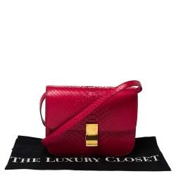 Pre Owned Celine Magenta Python Medium Classic Box Shoulder Bag