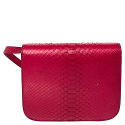 Pre Owned Celine Magenta Python Medium Classic Box Shoulder Bag