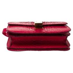 Pre Owned Celine Magenta Python Medium Classic Box Shoulder Bag