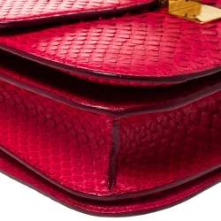 Pre Owned Celine Magenta Python Medium Classic Box Shoulder Bag