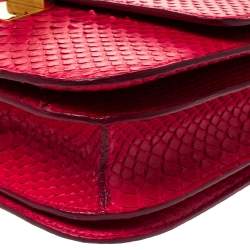 Pre Owned Celine Magenta Python Medium Classic Box Shoulder Bag