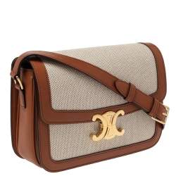 Celine Beige/Tan Canvas and Leather Triomphe Shoulder Bag