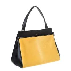 Pre Owned Celine Black/Yellow Calfhair and Leather Medium Edge Top Handle Bag