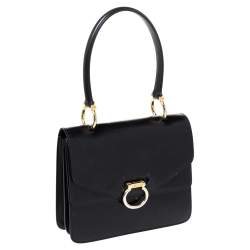 Pre Owned Celine Black Leather Vintage Flap Top Handle Bag