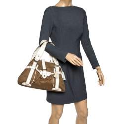 Pre Owned Celine Brown/White Canvas and Leather Boogie Tote