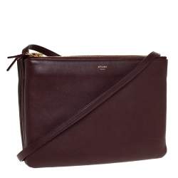 Pre Owned Celine Burgundy Leather Large Trio Crossbody Bag